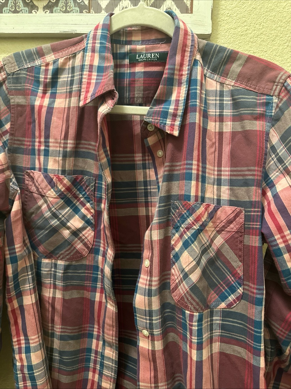 Lauren Ralph Lauren Red and Blue Plaid Cotton Button-Down Shirt